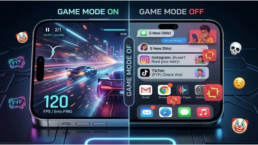 side by side comparison of gaming performance with and without game mode