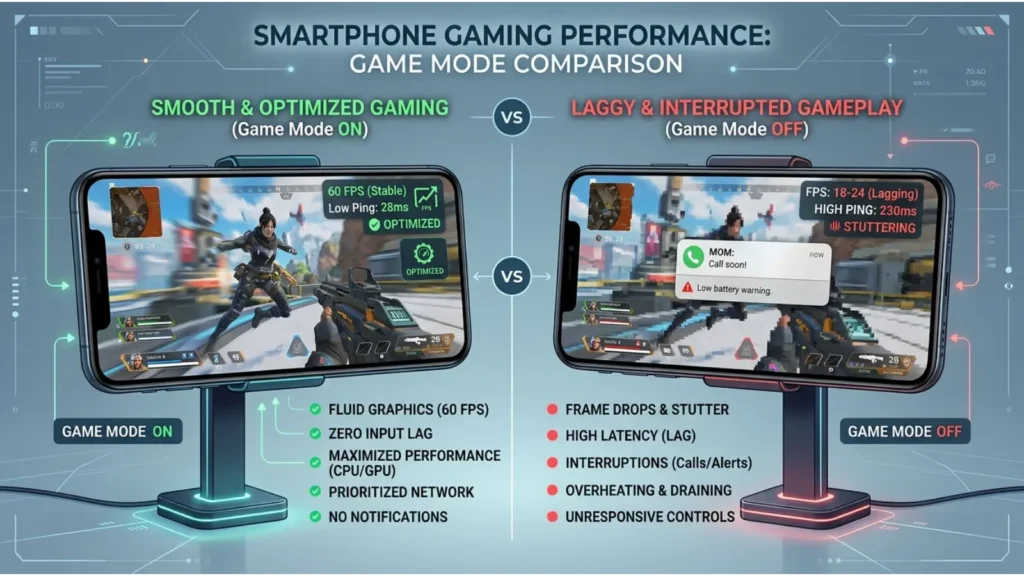smartphone showing smooth gaming performance with game mode enabled