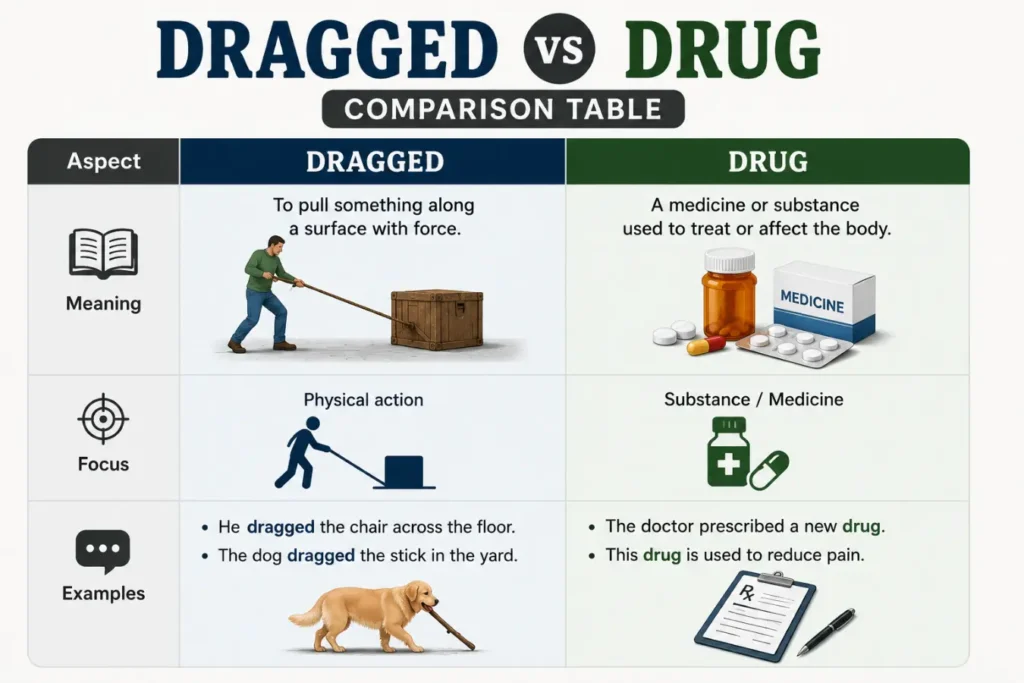 Dragged vs Drug Comparison Table